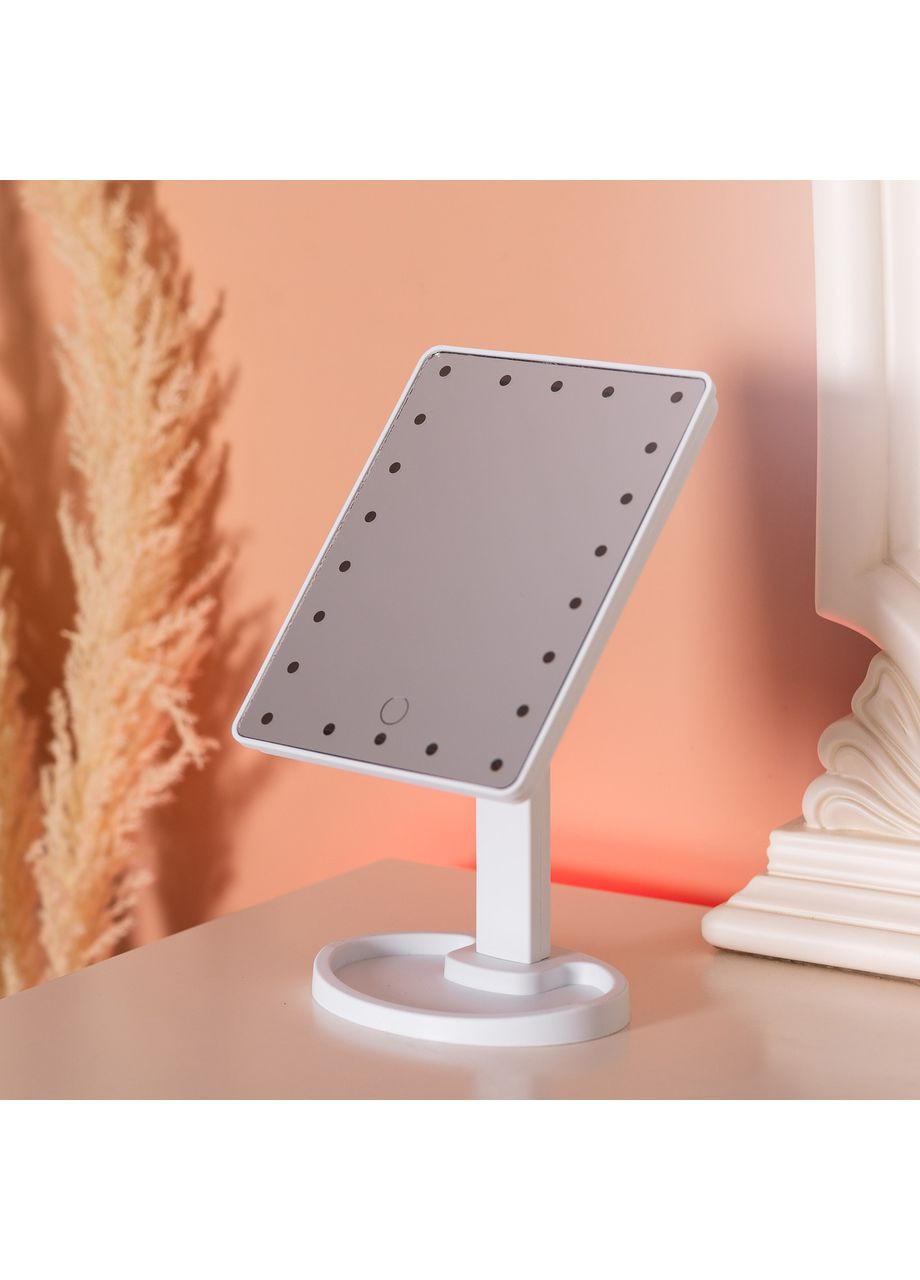 Настільне дзеркало з підсвічуванням 22 LED для макіяжу 21х16 см прямокутне на ніжці USB Біле HP-10-4AW Yiwu (370974003)