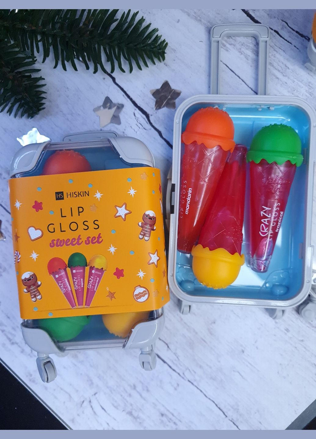 Набір подарунковий блиски-морозиво для губ у валізці Lip Gloss Sweet Set 3 продукти HiSkin (291876476)