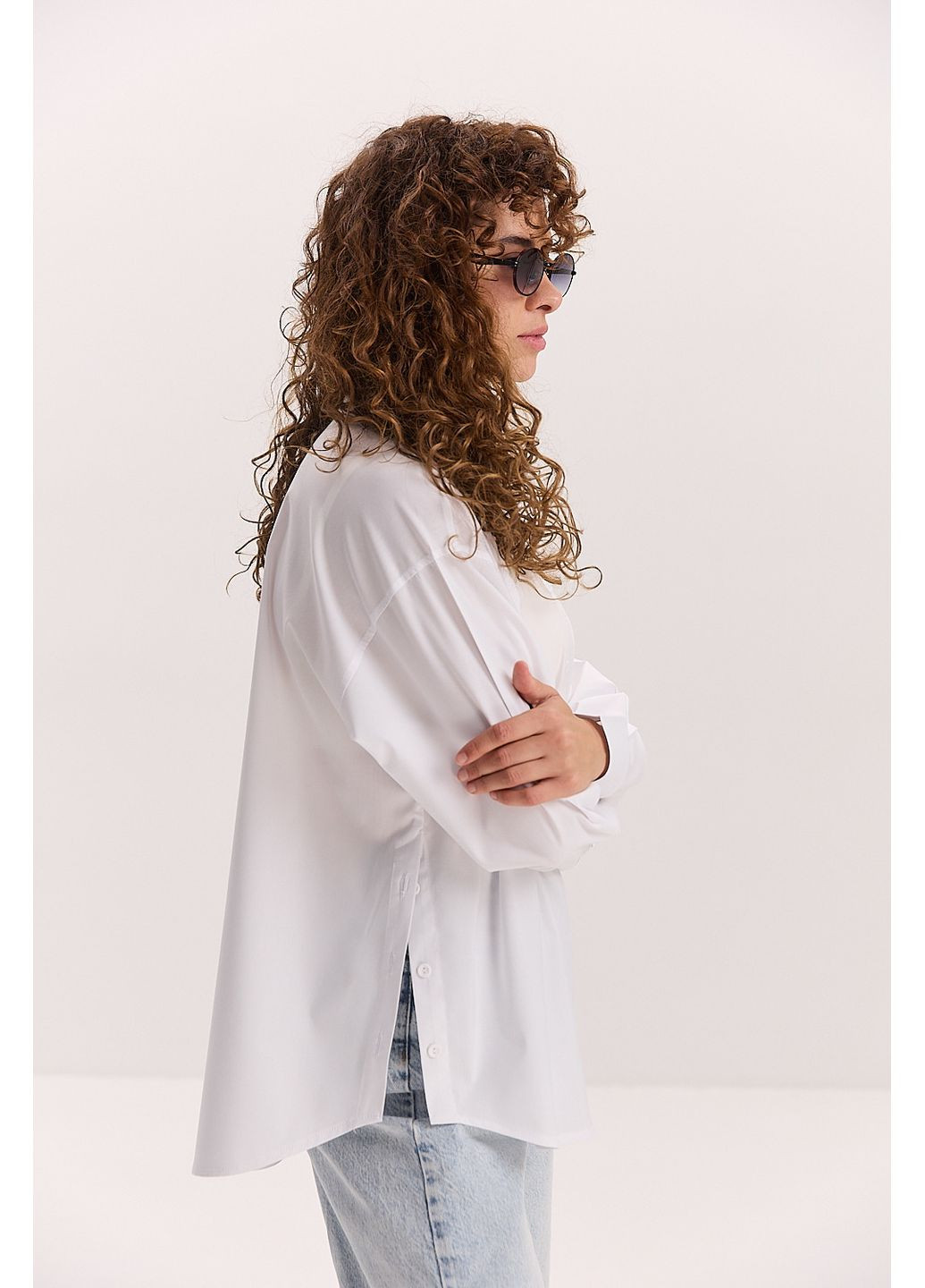 Жіноча сорочка оверсайз жовта з розрізами на ґудзиках з боків Arjen (353306017)