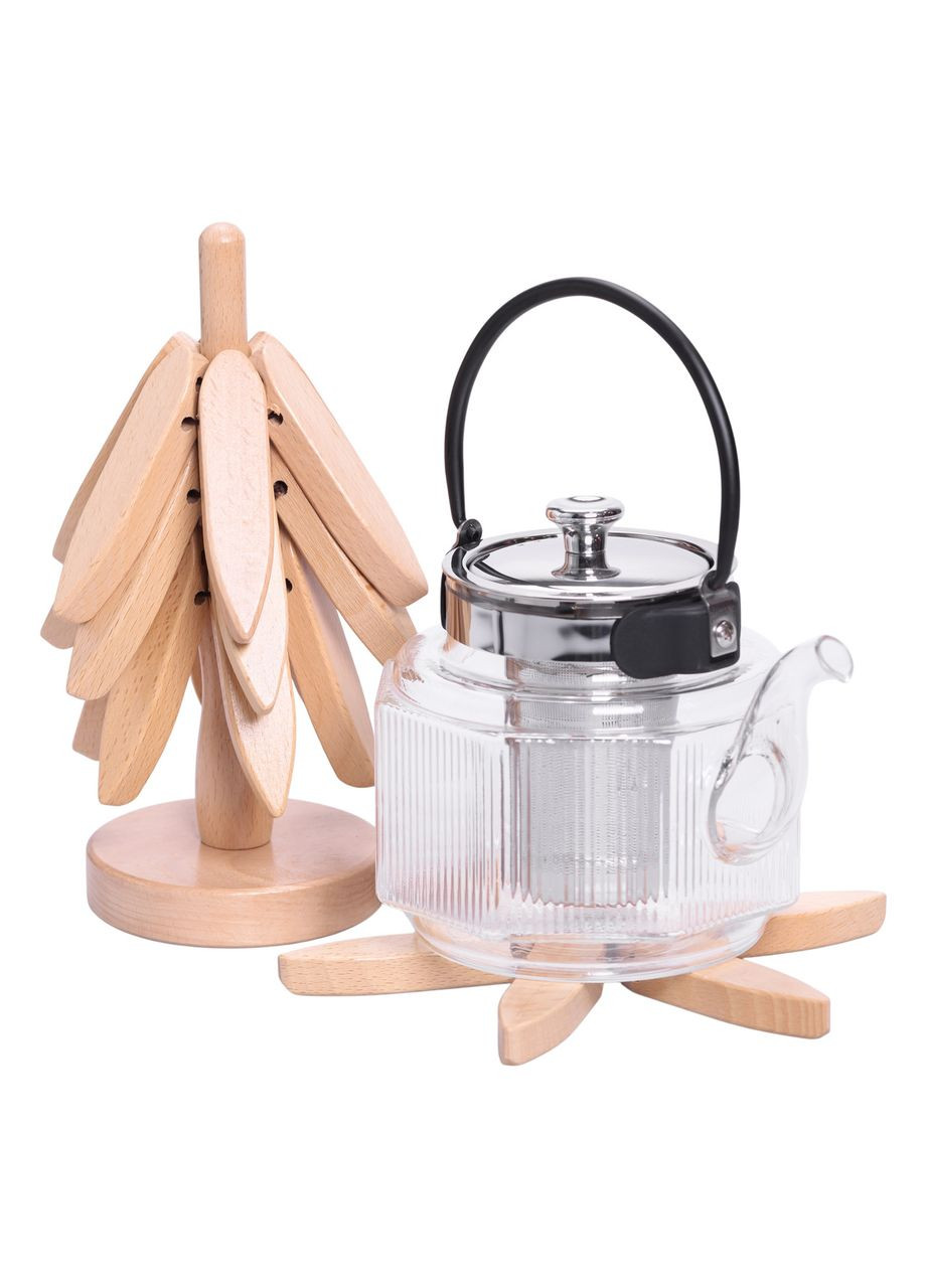 Набор подставок под горячее из дерева 3 шт Ø19(см) + держатель подставки на стол под горячее HB-40-4BE Yiwu (371236158)