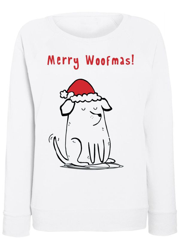 Жіночий новорічний світшот "erry Woofmas" (білий) Fat Cat - крій білий - (283023925)
