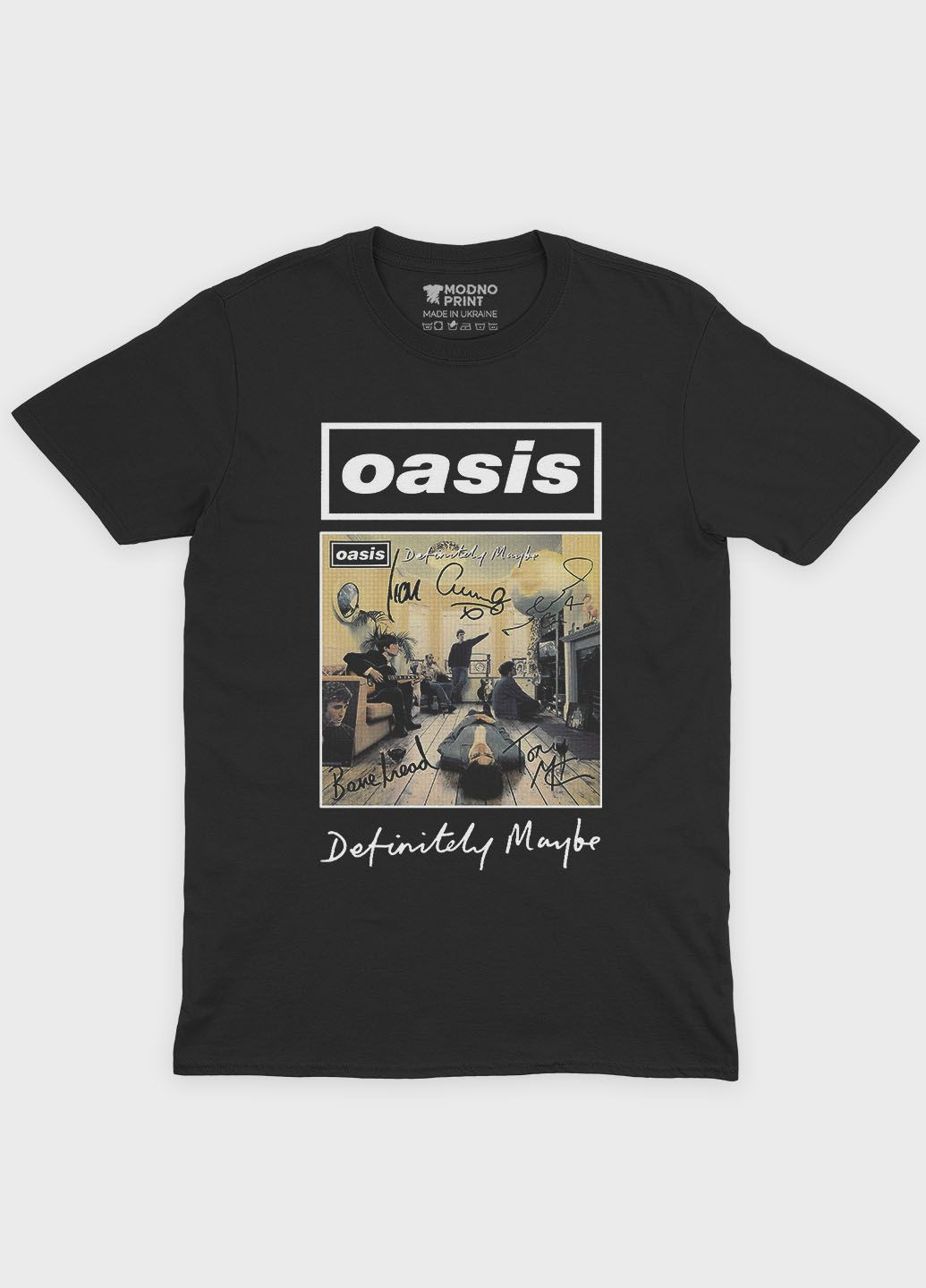 Чорна чоловіча футболка з рок принтом "oasis" (ts001-004-2-726-f-bl-m) Modno