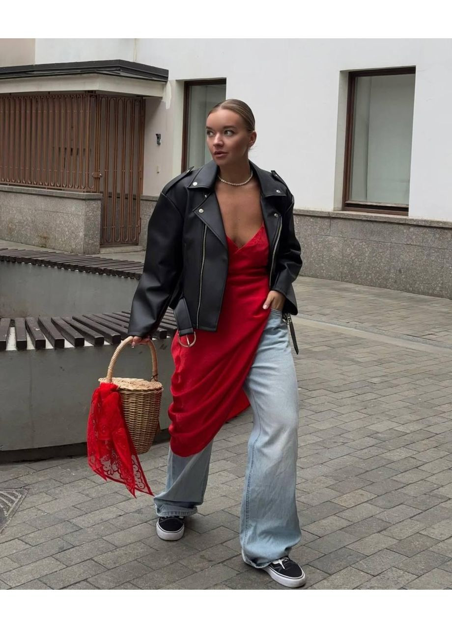 Чорна демісезонна жіноча косуха з еко-шкіри l чорний No Brand