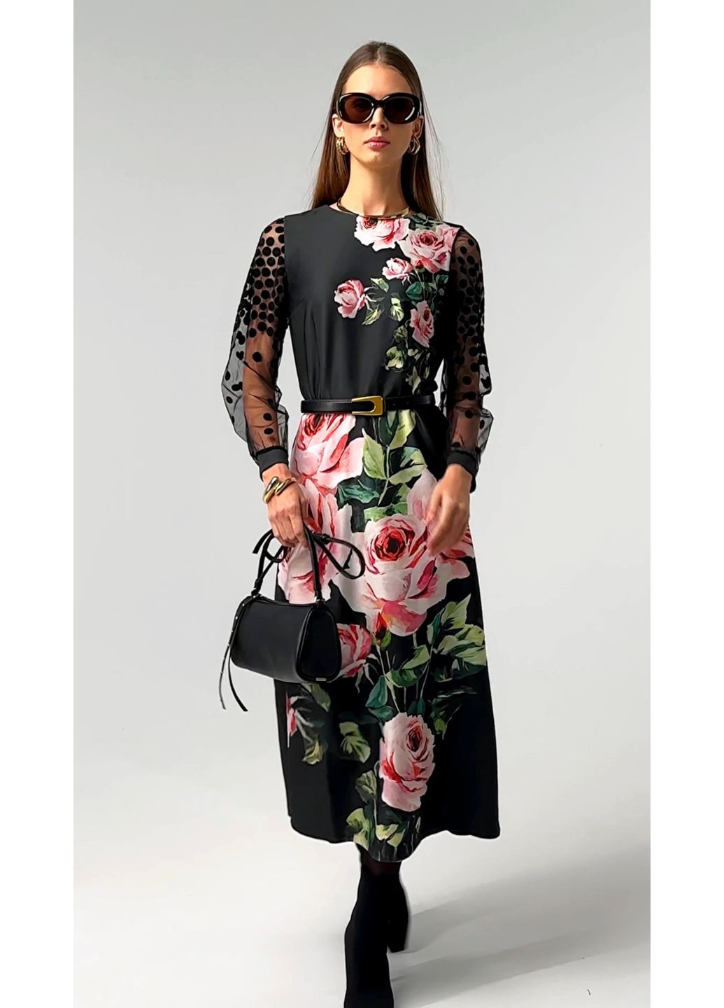 Комбинированное принтованное платье с гипюровым рукавом - ua44 / eu38 Iren Klairie