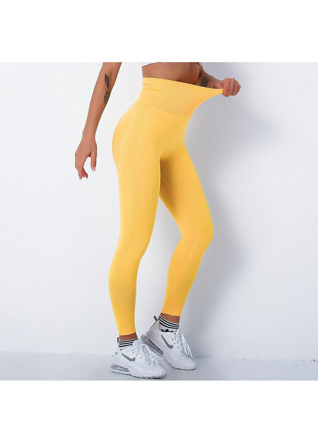 Комбинированные демисезонные леггинсы женские спортивные 10900 m жёлтые Fashion