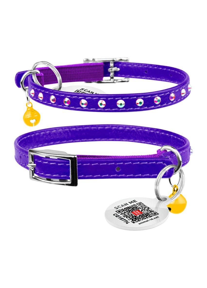 Ошейник Glamour с резинкой, для кошек (ширина 9мм, длина 22-30см) фиолетовый WAUDOG (322643133)