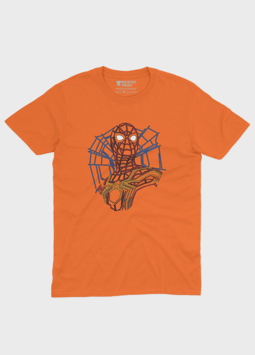 Оранжевая демисезонная футболка для мальчика с принтом супергероя - человек-паук (ts001-1-ora-006-014-007-b) Modno