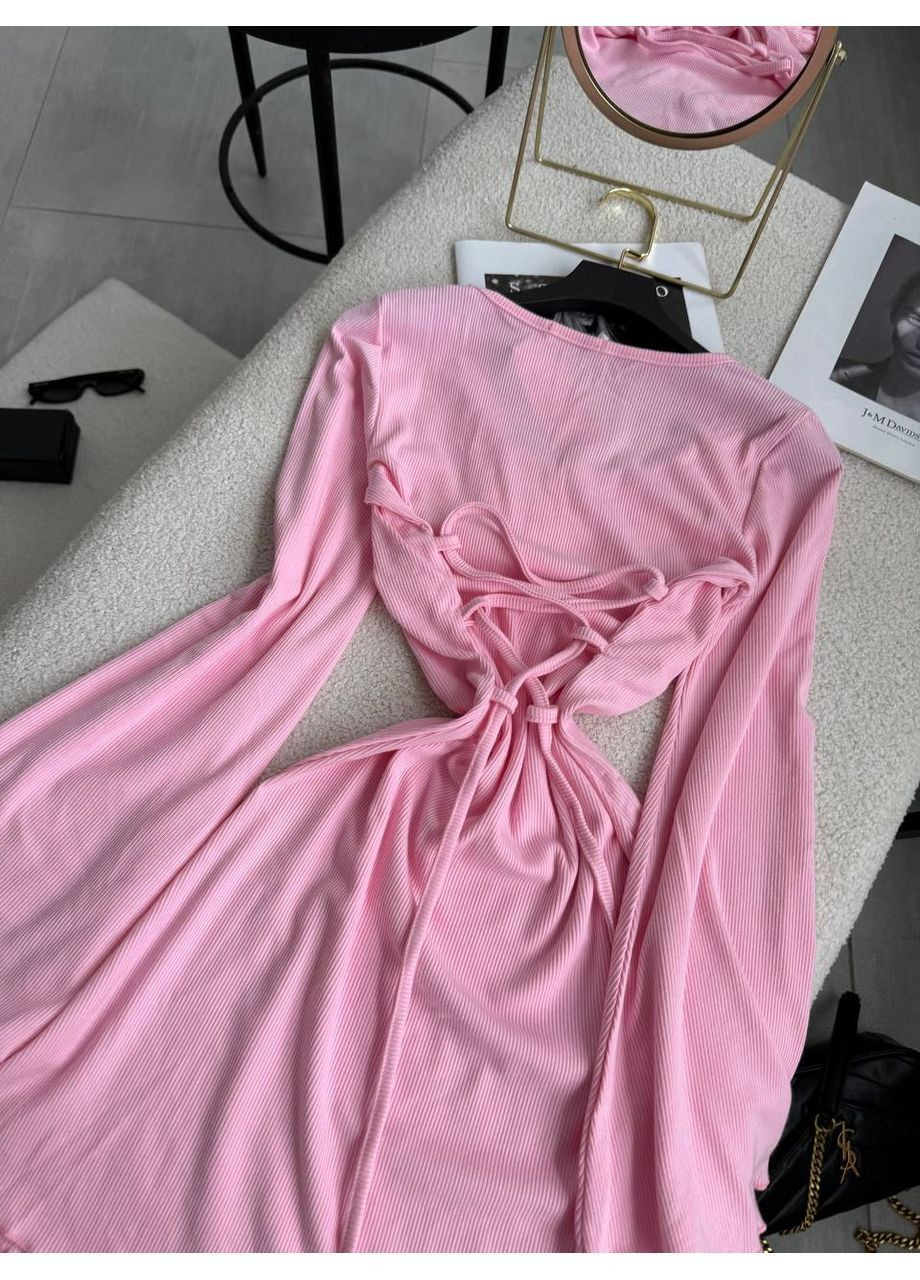 Светло-розовое повседневный, вечернее, кэжуал, деловое женское платье клеш No Brand однотонное