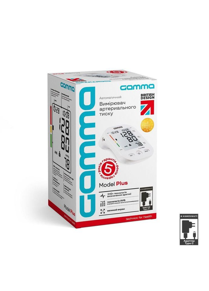 Тонометр Plus 4Gen Type-C з адаптером автоматичний на плече гарантія 5 років GAMMA (296785580)