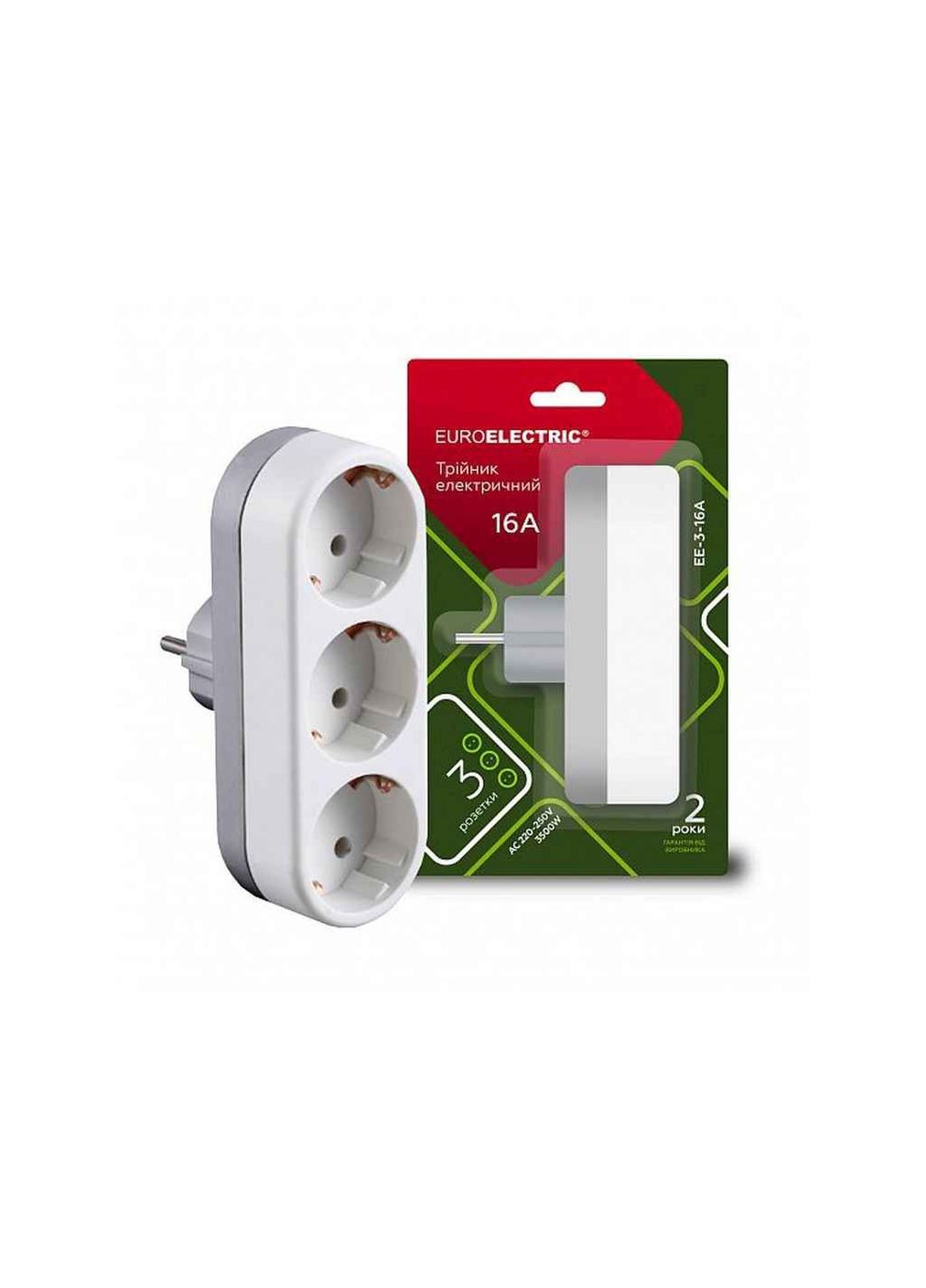 Разветвитель 3 гнезда с заземлением X3, 16A Euroelectric (364682827)
