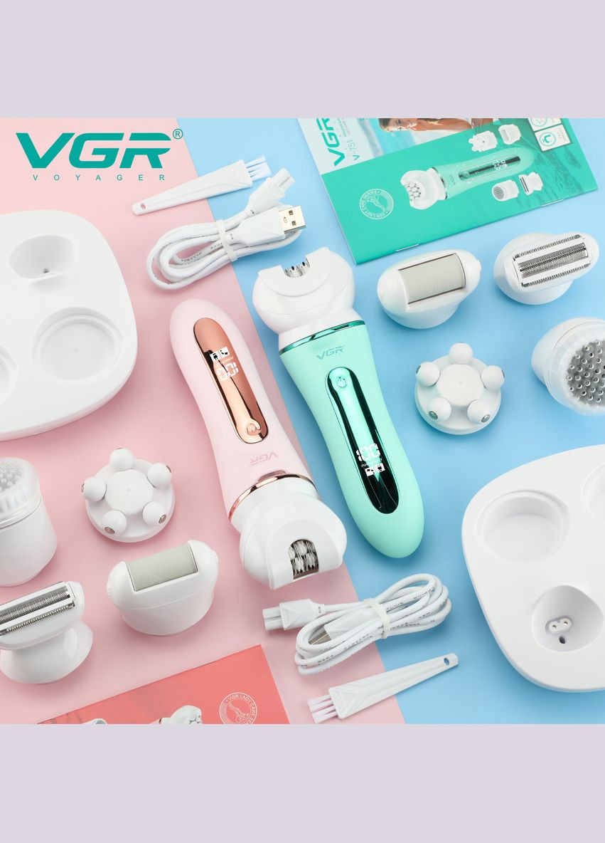 Епілятор 5 в 1 V-751, 5 насадок. Колір: зелений VGR (364666117)