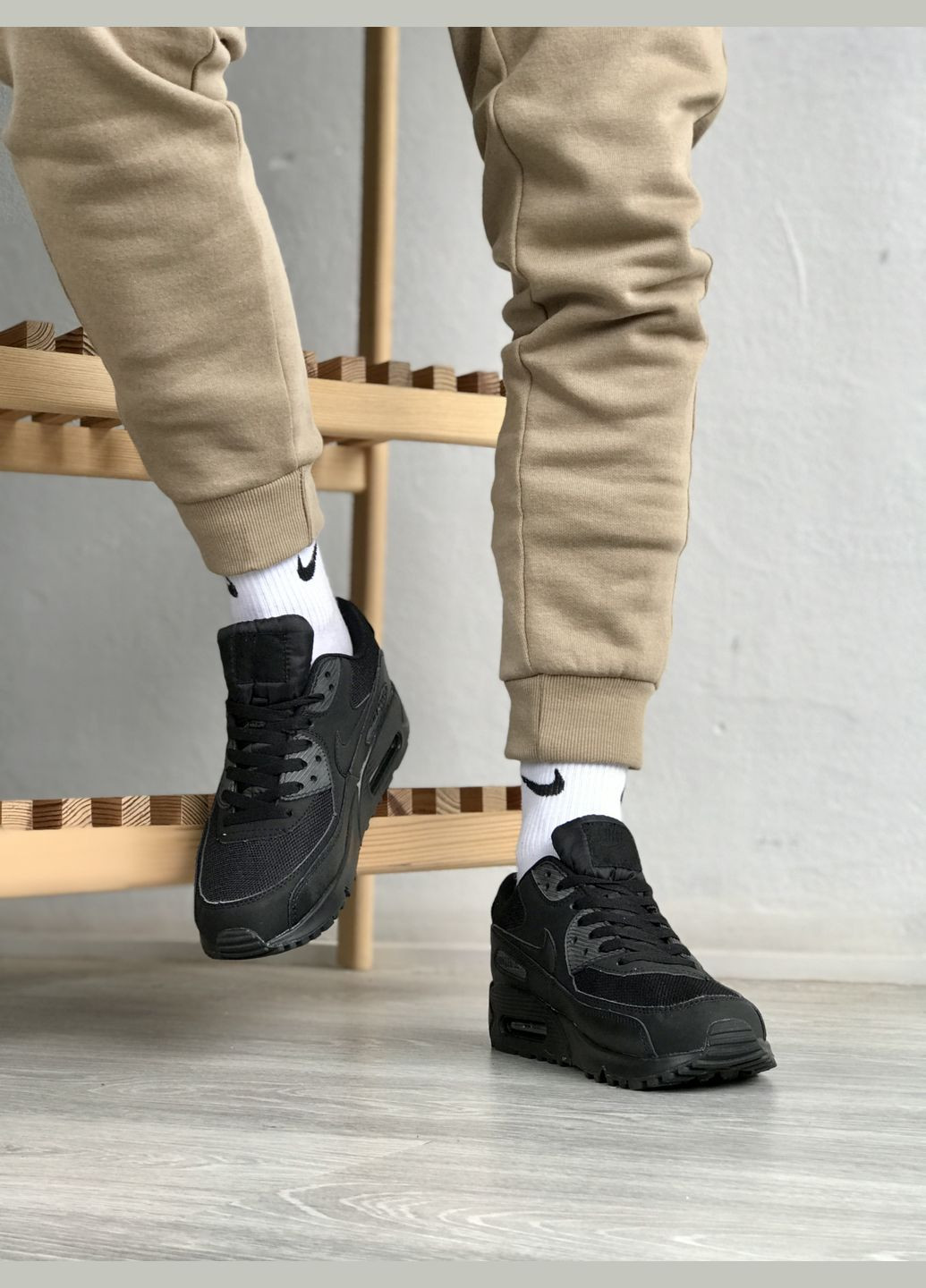 Чорні Осінні кросівки чоловічі і жіночі nike air max 90 black | найк аір макс 90 чорні No Brand