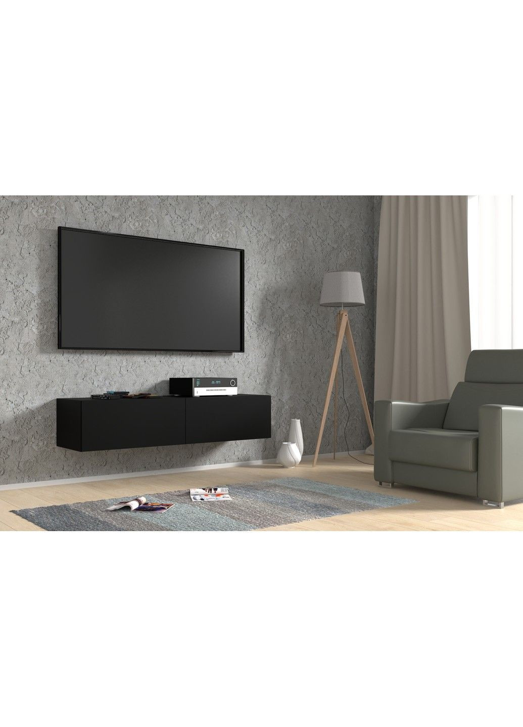 Тумба под телевизор с глянцевым фасадом Bingo 140 черная Bim Furniture (291124460)