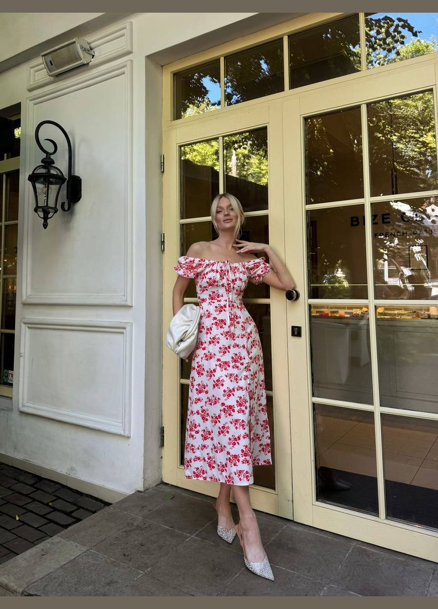 Білий літня сукня-максі на грудях регулюється зав'язками, по спинці потайна блискавка і рукавом на резинці, приємна до тіла сукня No Brand з квітковим принтом