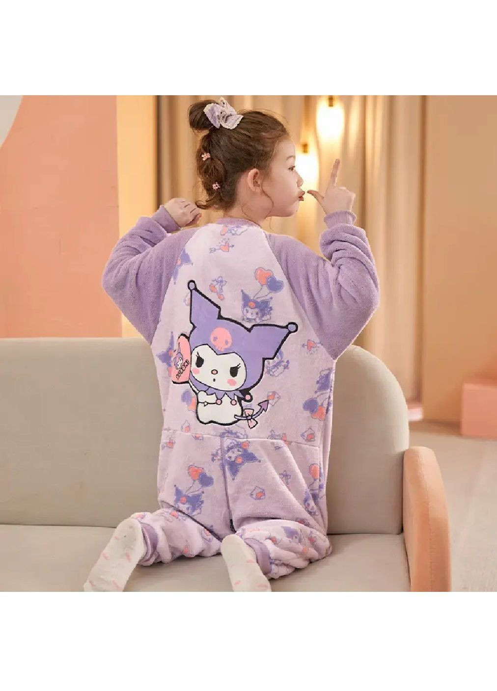 Детская плюшевая пижама кигуруми с застежкой на молнии для детей девочек размер 130 рост до 135 см (481548-Prob) Куроми Unbranded (362746967)