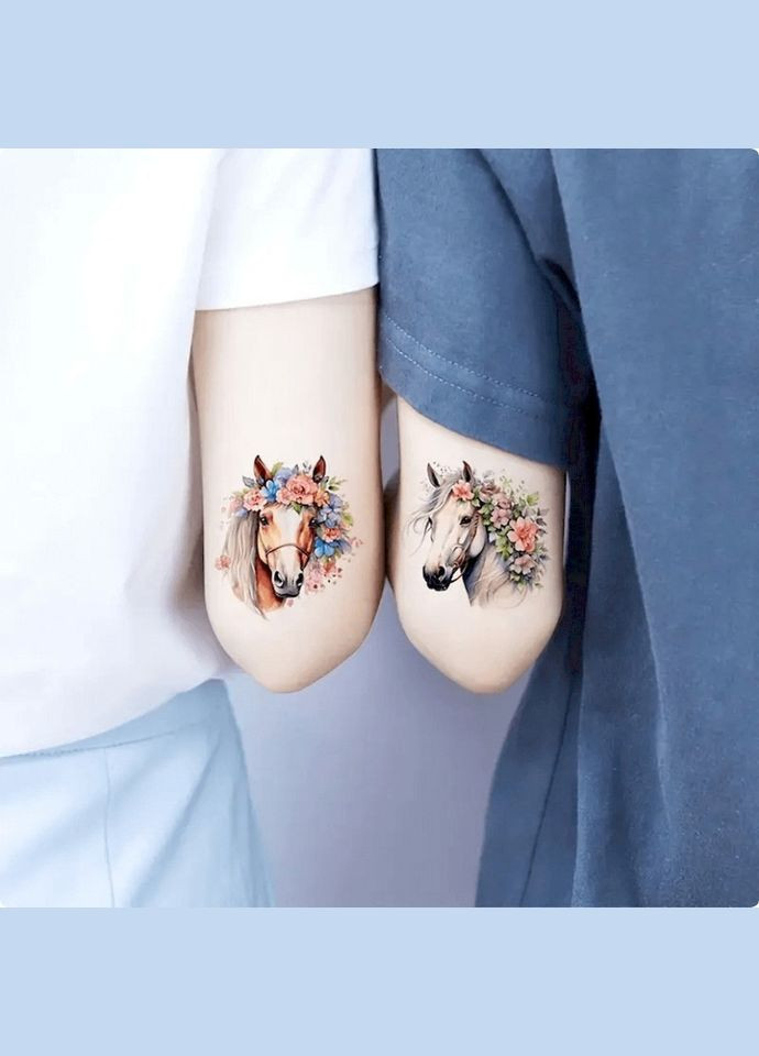 Набір тимчасових татуювань "Коні" Horses-20-01 розмір 6х6 см No Brand (354764759)