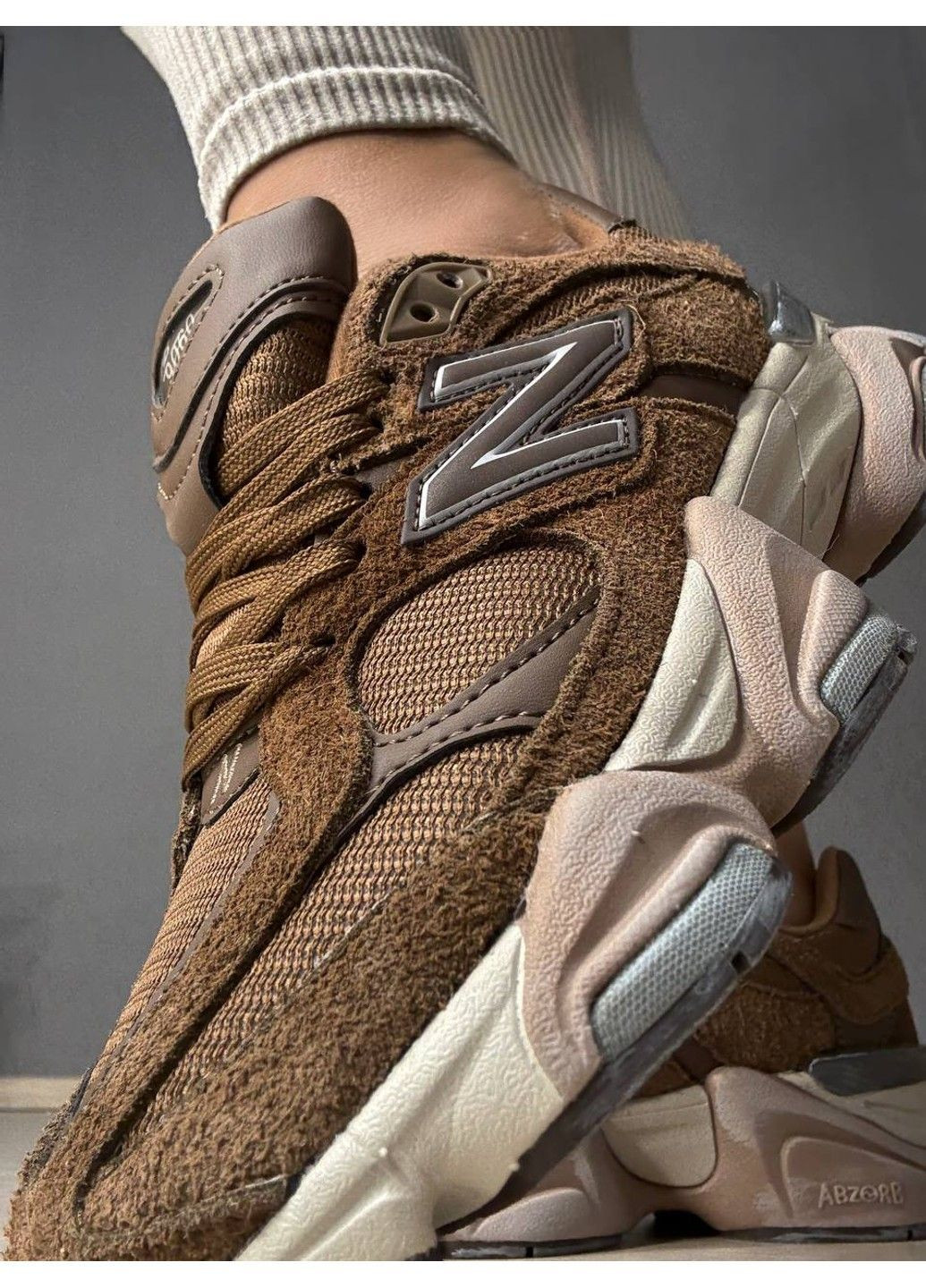 Кроссовки женские и мужские NB 9060-6 замша с сеткой потертые унисекс коричневые No Brand коричневые всесезоны (362342472)