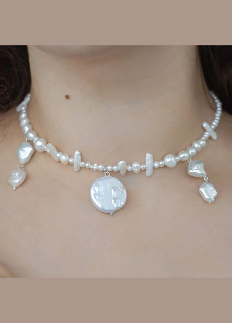 Чокер натуральні Барокові Перли, фур-ра гіп-ний сплав колір срібло d-7х19мм+- L-33-38см No Brand перли (культивовані) латунь срібло (302972863)