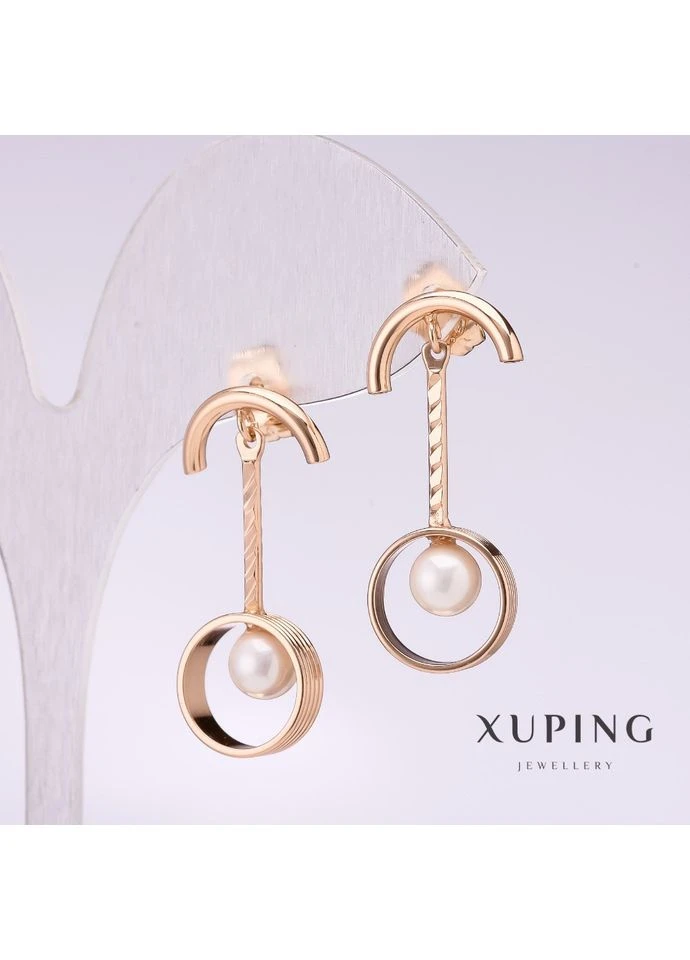 Серьги Xuping с белой бусиной Майорка 30х5мм позолота Хіт продажів! Xuping Jewelry (377314449)