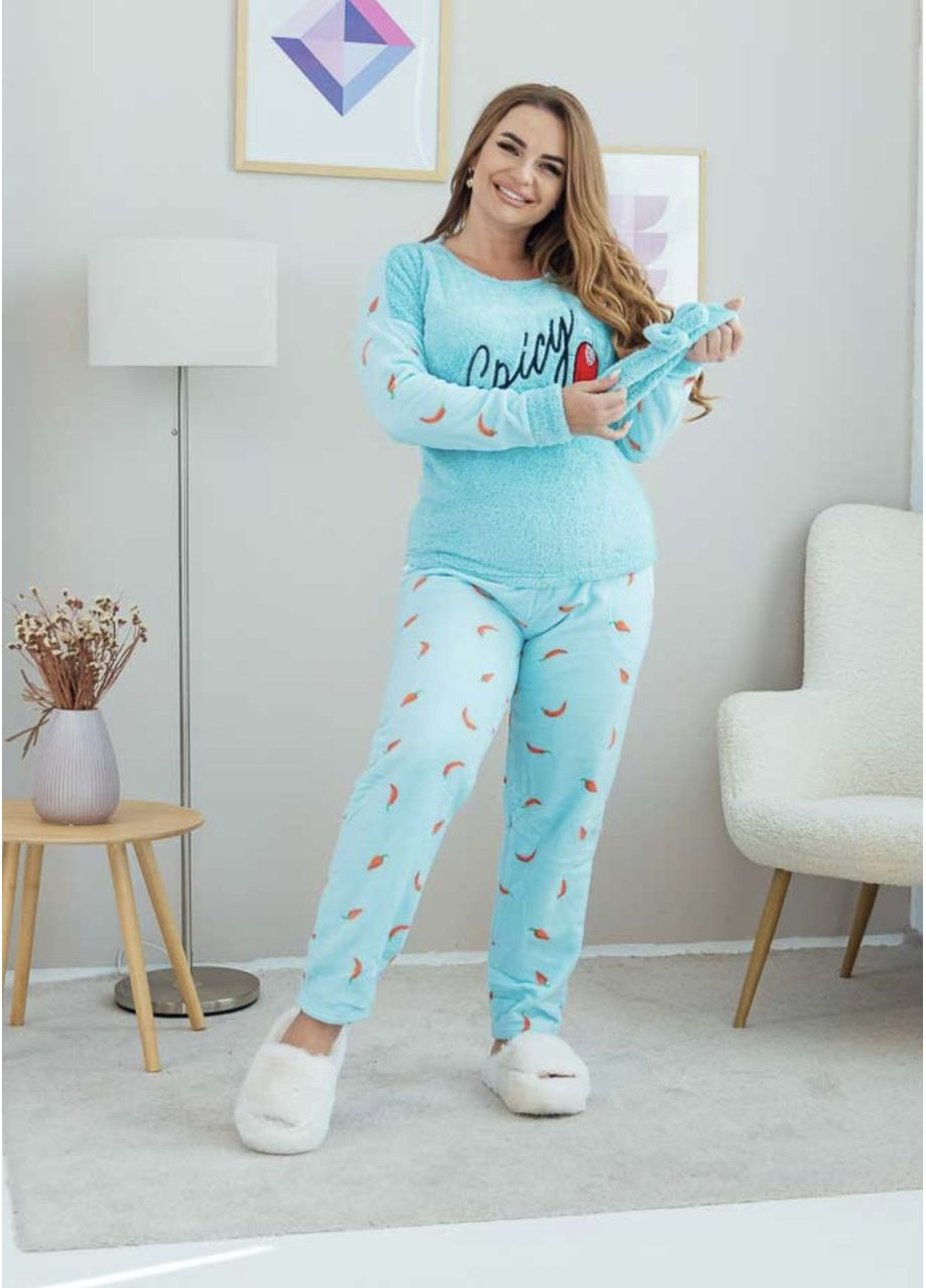 Светло-голубая зимняя пижама женская pijamon spise,батал турция лонгслив + брюки No Brand