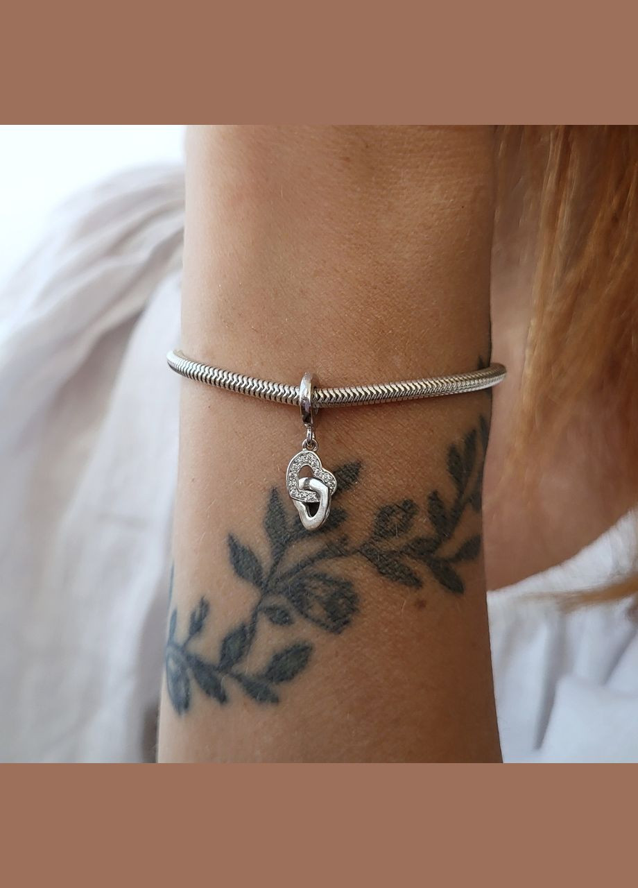 Серебряный шарм подвеска Два Сердца с Белыми камнями серебро 925 пробы Родированное 890р No Brand (306741447)