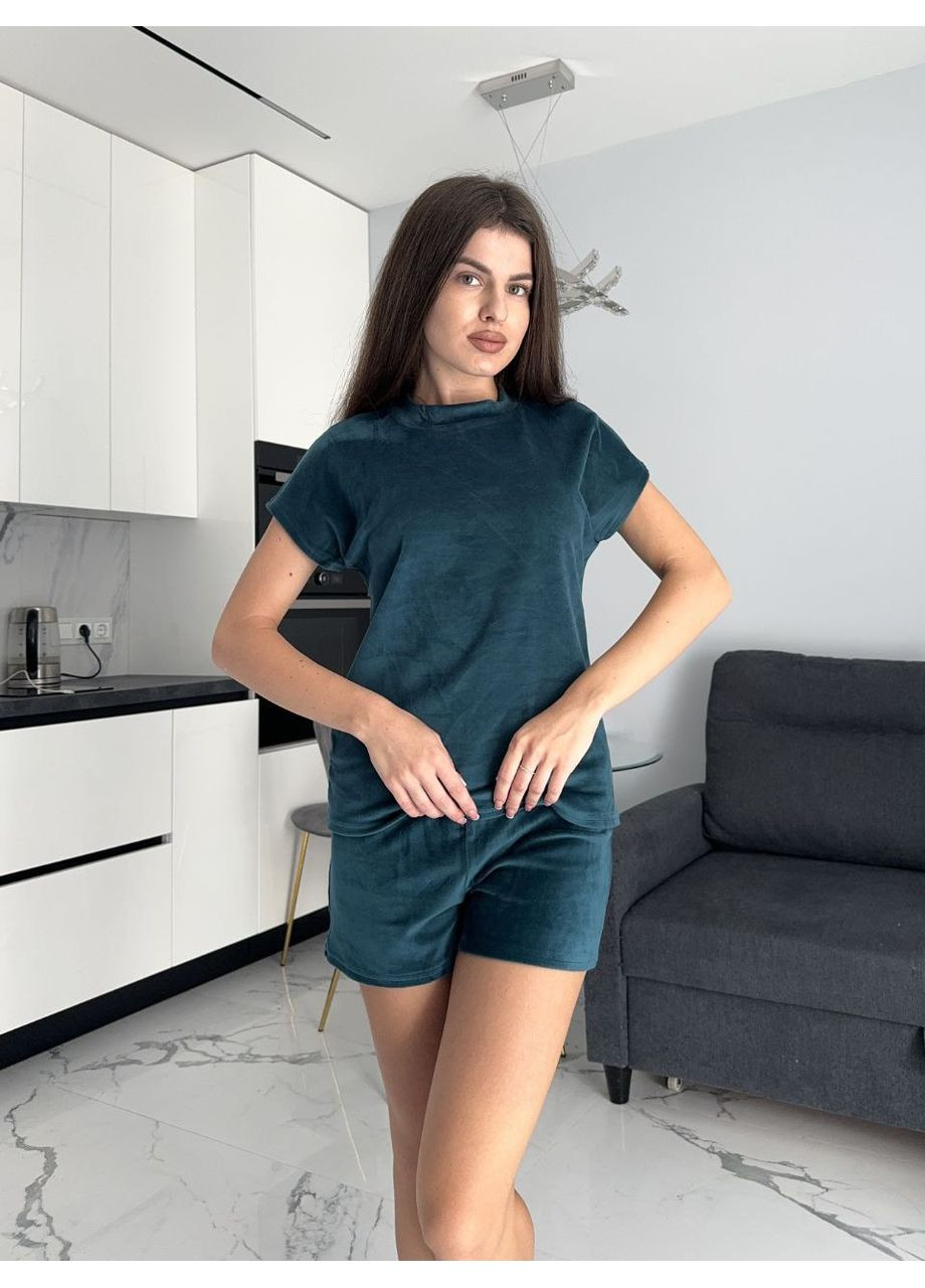 Зелена всесезон велюровий домашній комплект трійка Fashion