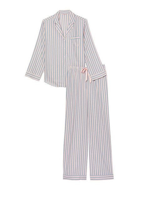 Розовая всесезон пижама flannel long pajama set фланелевая (рубашка+штаны) xl розовая в полоску Victoria's Secret