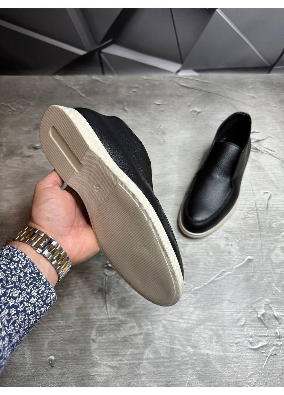 Черные мужские зимние ботинки лоферы на байке No Brand