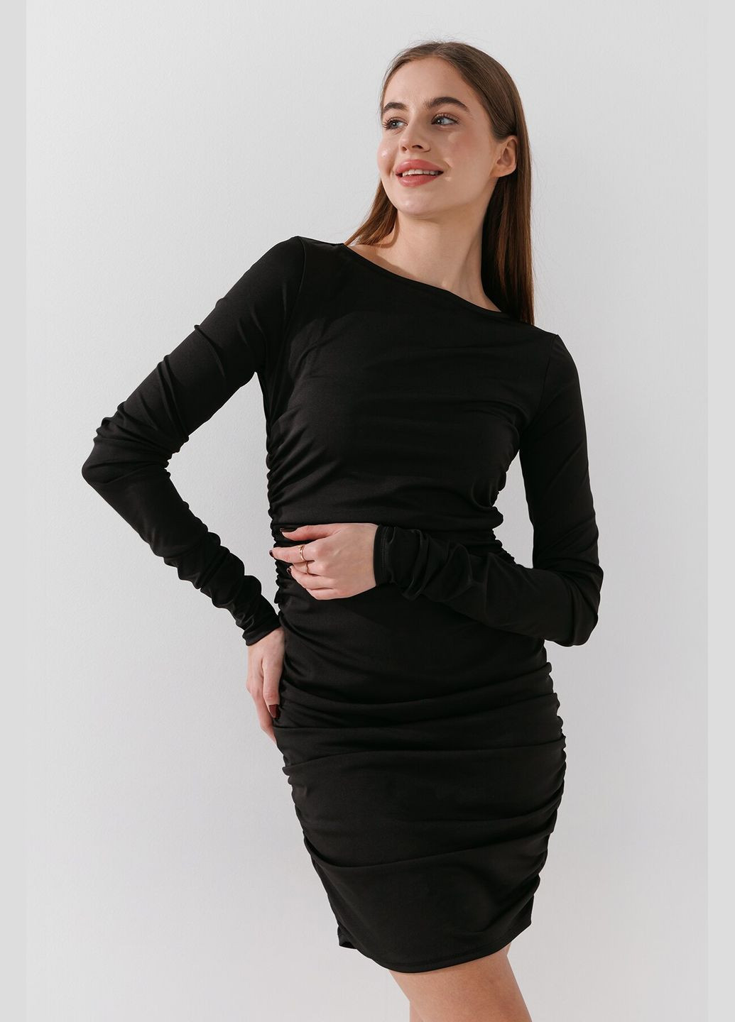 Черное повседневный платье однотонное женское wtc02427 черный shop (2000990927422) LAWA однотонное