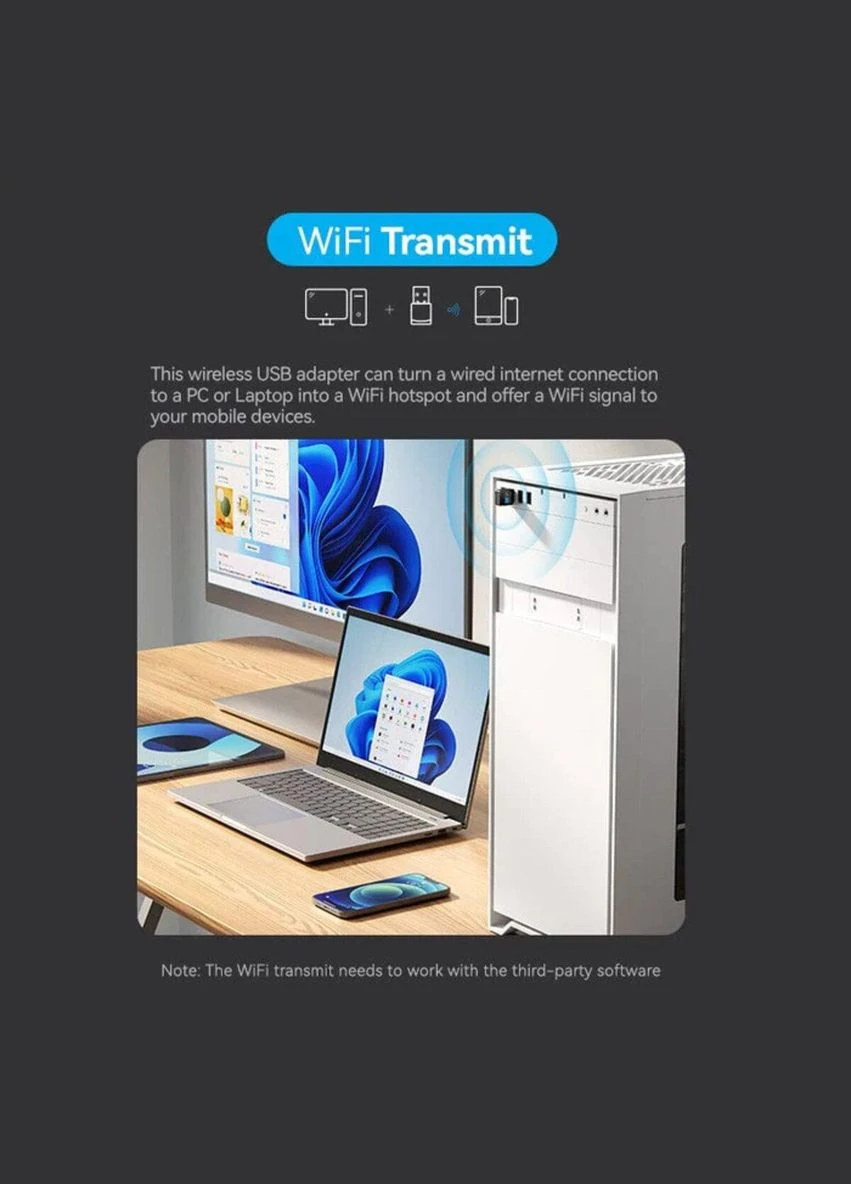 Адаптер USB Wi-Fi Dual Band Adapter 2.4G/5G Black (KDSB0) (KDSB0) Vention (297469008)