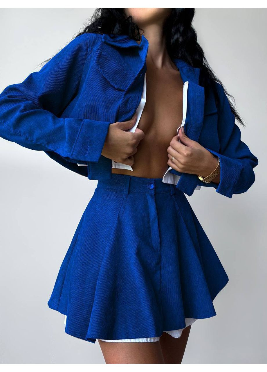 Стильный костюм-двойка из микровельвета: пиджак + юбка с подкладкой-шортами Vakko (349441601)