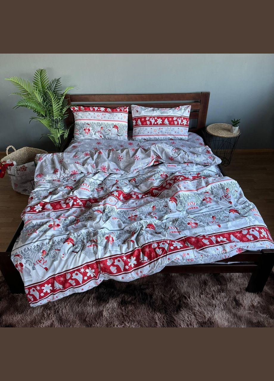 Новогодний постельный комплект Хлопковый Семейный 215х150 2шт наволочка 50х70 2шт Белый с красным (П4Кpost-ng-001-04) No Brand (316231109)