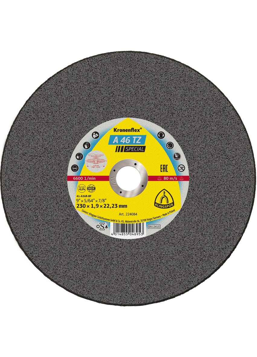 Відрізний диск Kronenflex А46TZ Special (230х1.9х22.23 мм) прямий круг (20977) Klingspor (267819697)