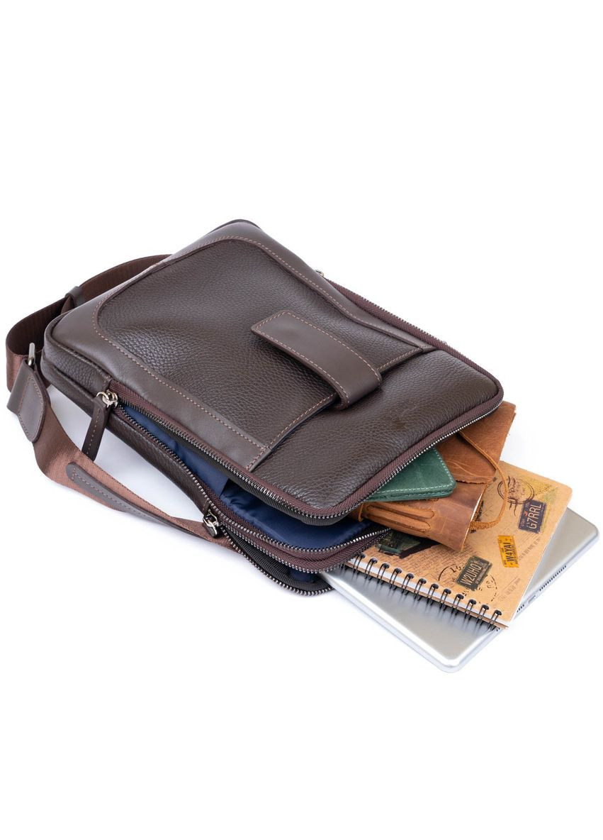 Сумка мужская планшет на два отделения кожаная флотар 11286 Коричневая. Shvigel (366880558)