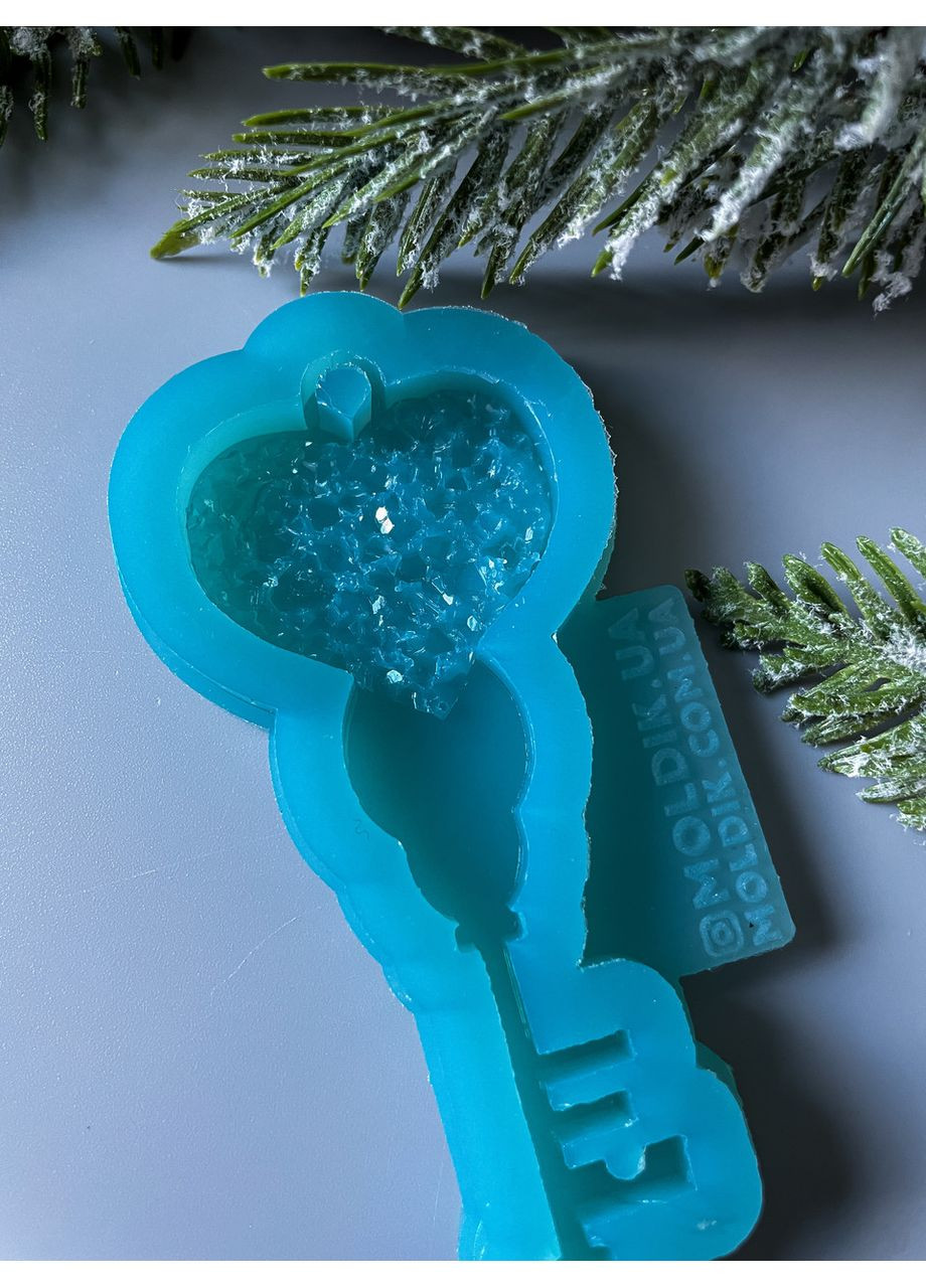 Молд Ключик кристалічне серце форма для новорічних іграшок на ялинку силіконова форма для епоксидної смоли No Brand (370566889)