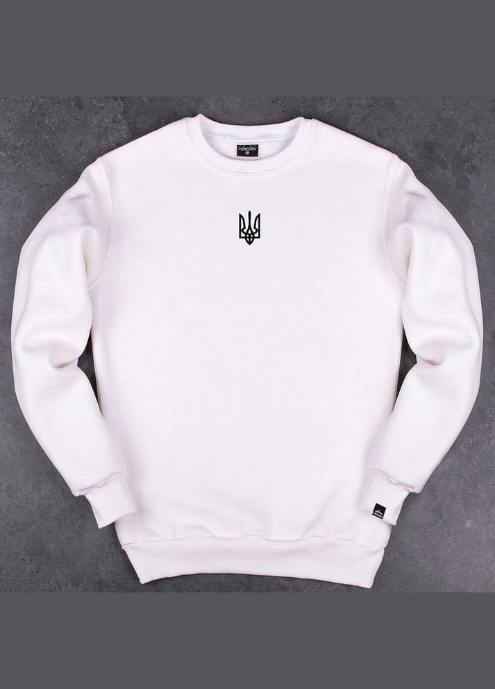 Молочний чоловічий зимовий світшот на флісі з гербом україни молочний Freedom без декору (347585897)