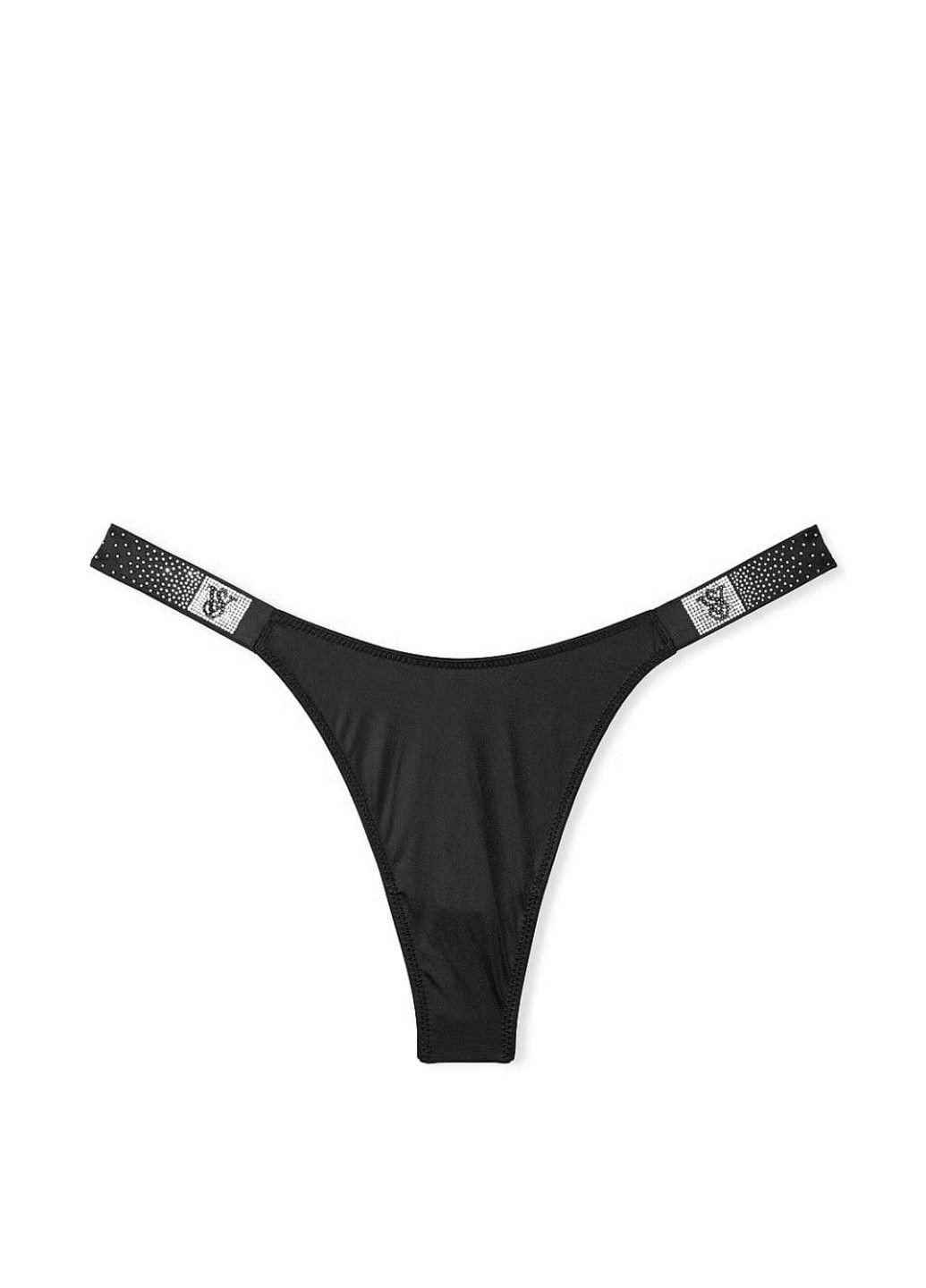 Трусики-стрінги люксові зі стразами Scattered Shine Strap Smooth Thong Panty чорні Victoria's Secret (350197292)