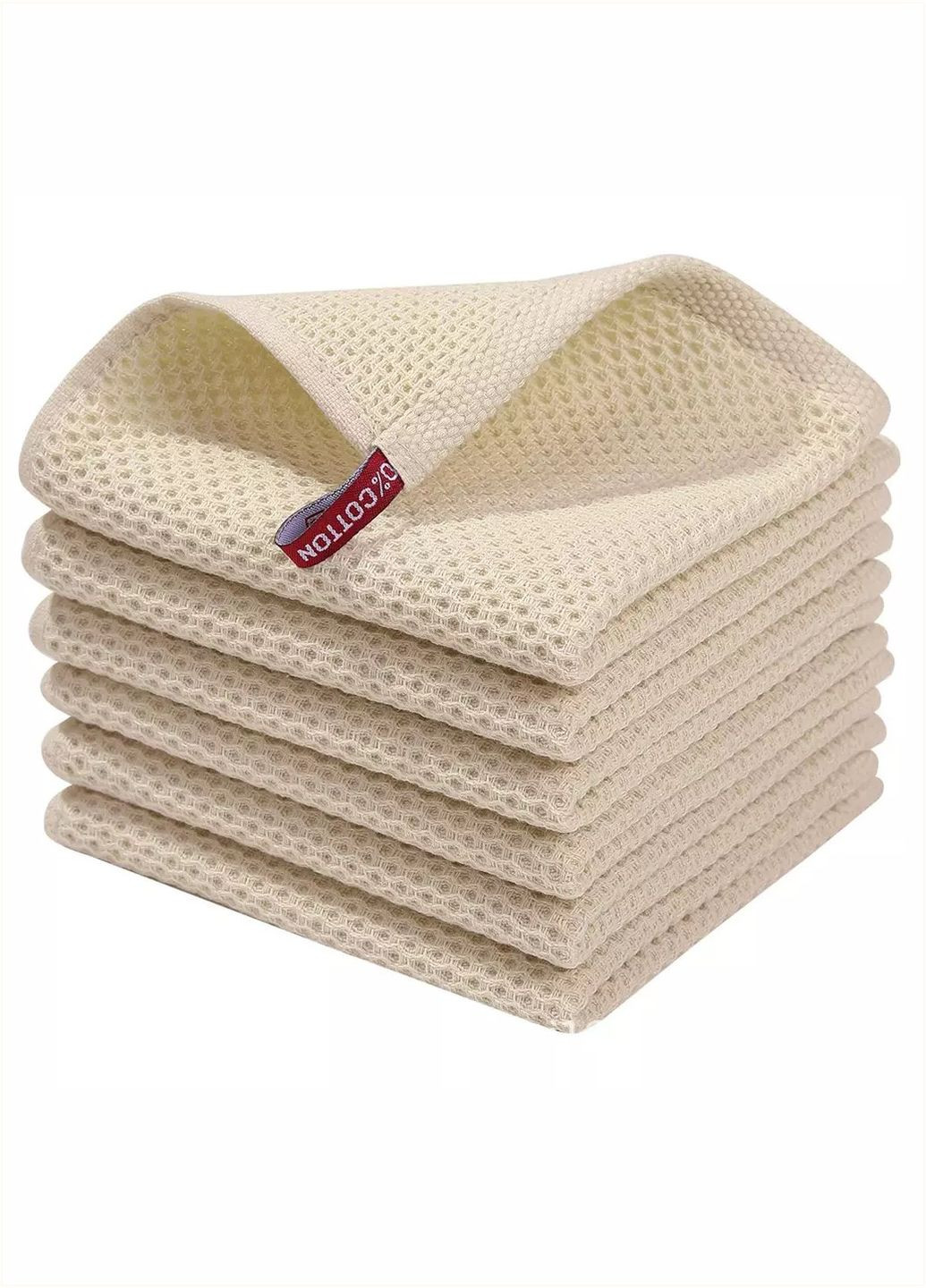 Набір кухонних рушників зі 100% бавовни - Вафельні серветки для кухні 34*34 см 6 шт Бежевий Aquarius однотонний бежевий