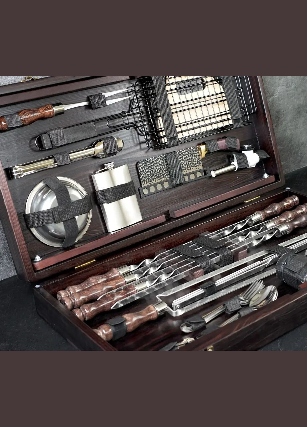 Шампуры для шашлыка "Форсети" в деревянном кейсе из 34 предметов | Нержавеющая сталь Handmade WC-004 (346085186)