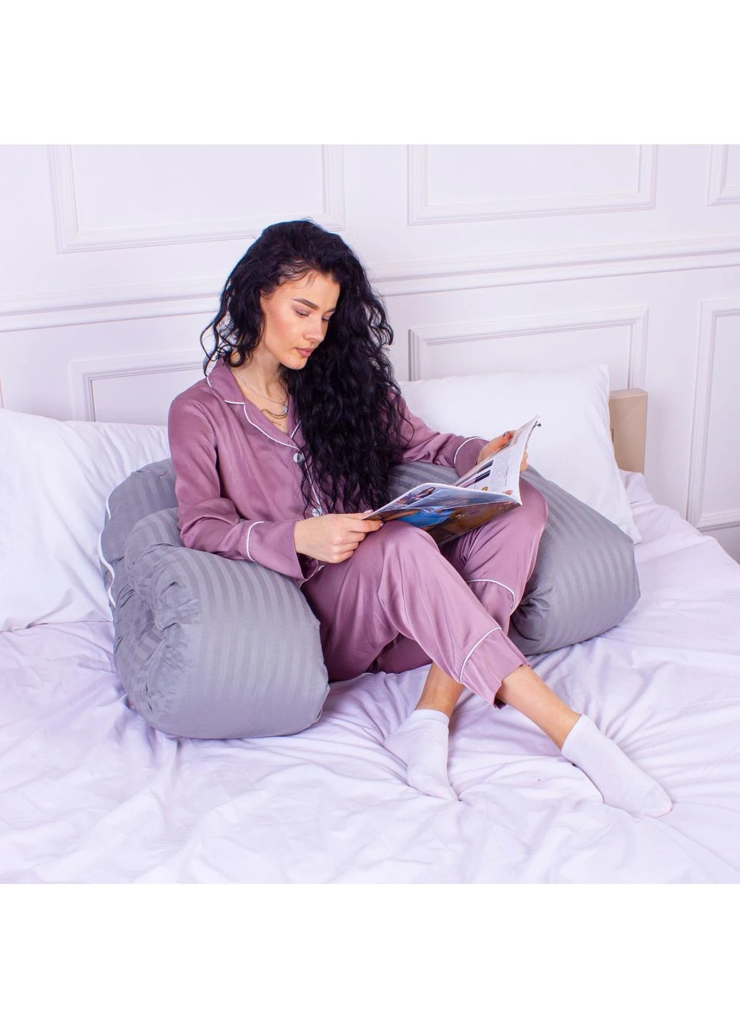 Подушка для вагітних і відпочинку Satin Stripe №8027 U-подібна Light Gray (2200006178651) Mirson для вагітних і відпочинку Satin Stripe 8027 U-поді (379318502)