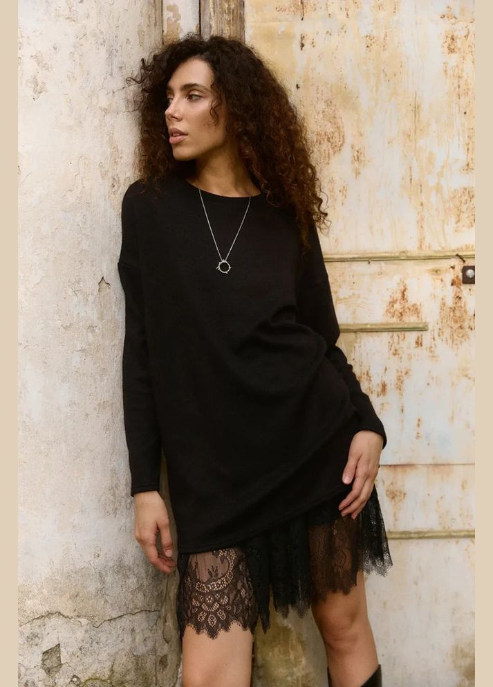 Комбінована чорна сукня з ангори з мереживною спідницею mkaz6742-1 Modna KAZKA