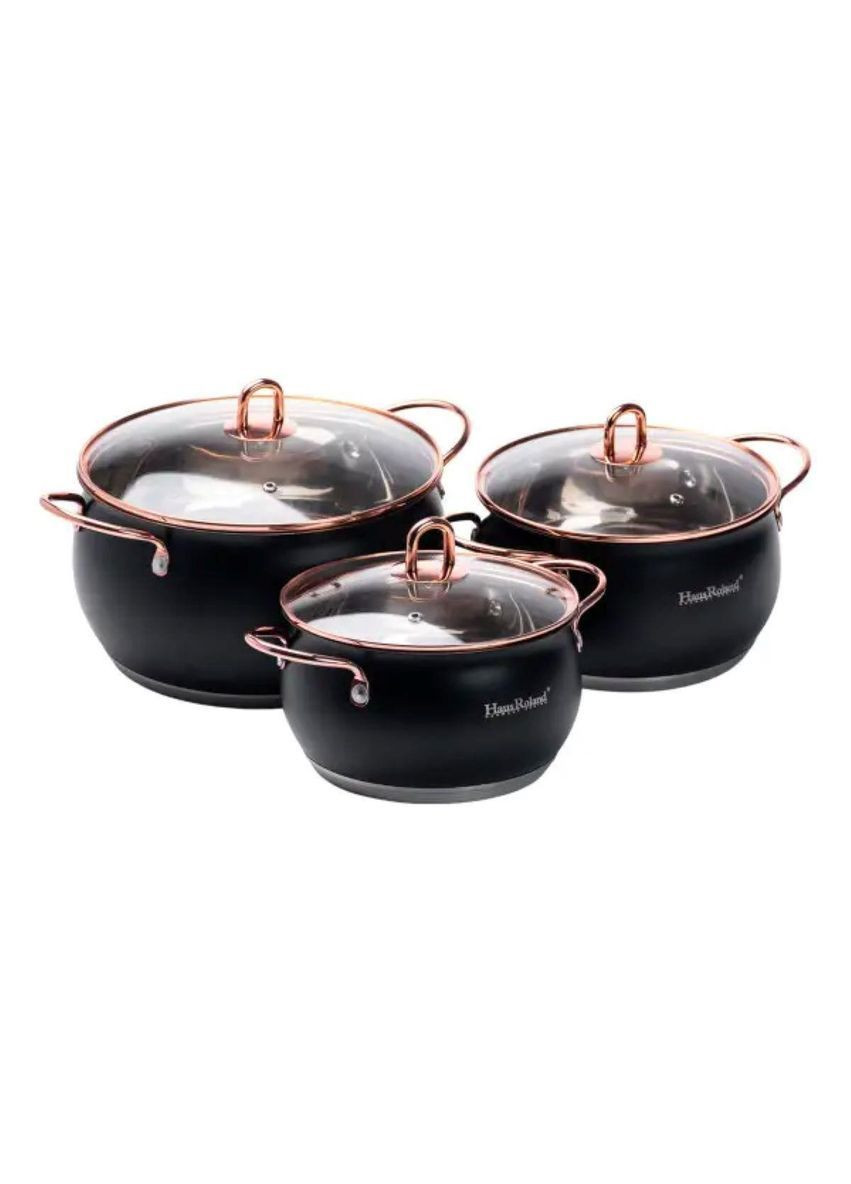 Набор кастрюль из нержавеющей стали 2,6 л - 3,6 л - 6,1 л с стеклянными крышками HP33525B Haus Roland (368767074)