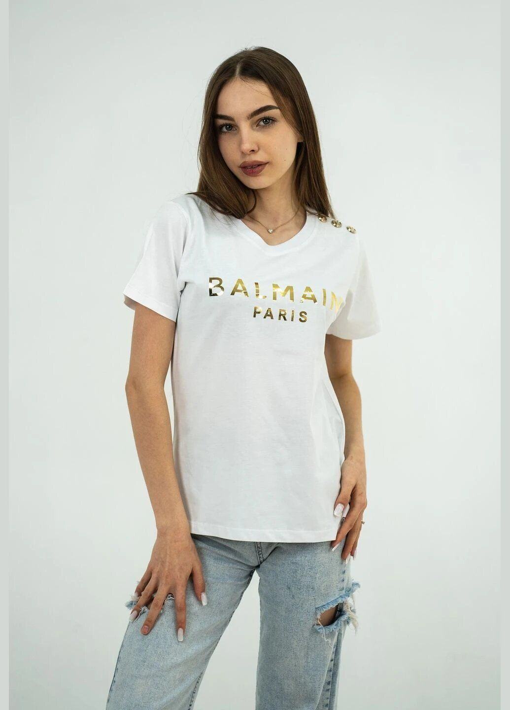 Біла літня футболка жіноча з коротким рукавом Balmain