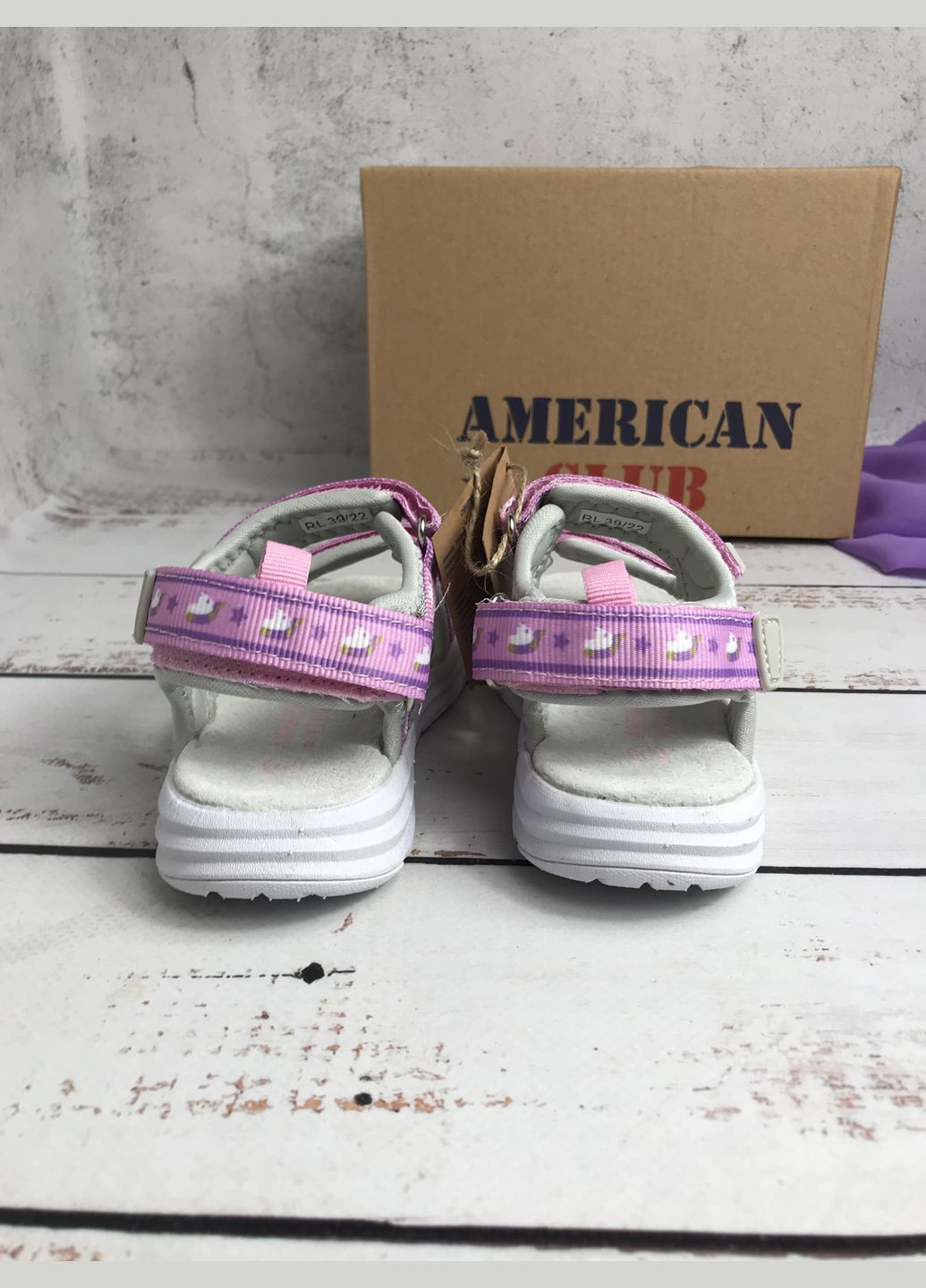 Фиолетовые спортивные, повседневные, коктейльные сандалии босоножки детские для девочки фиолетовый (440) American Club на липучке