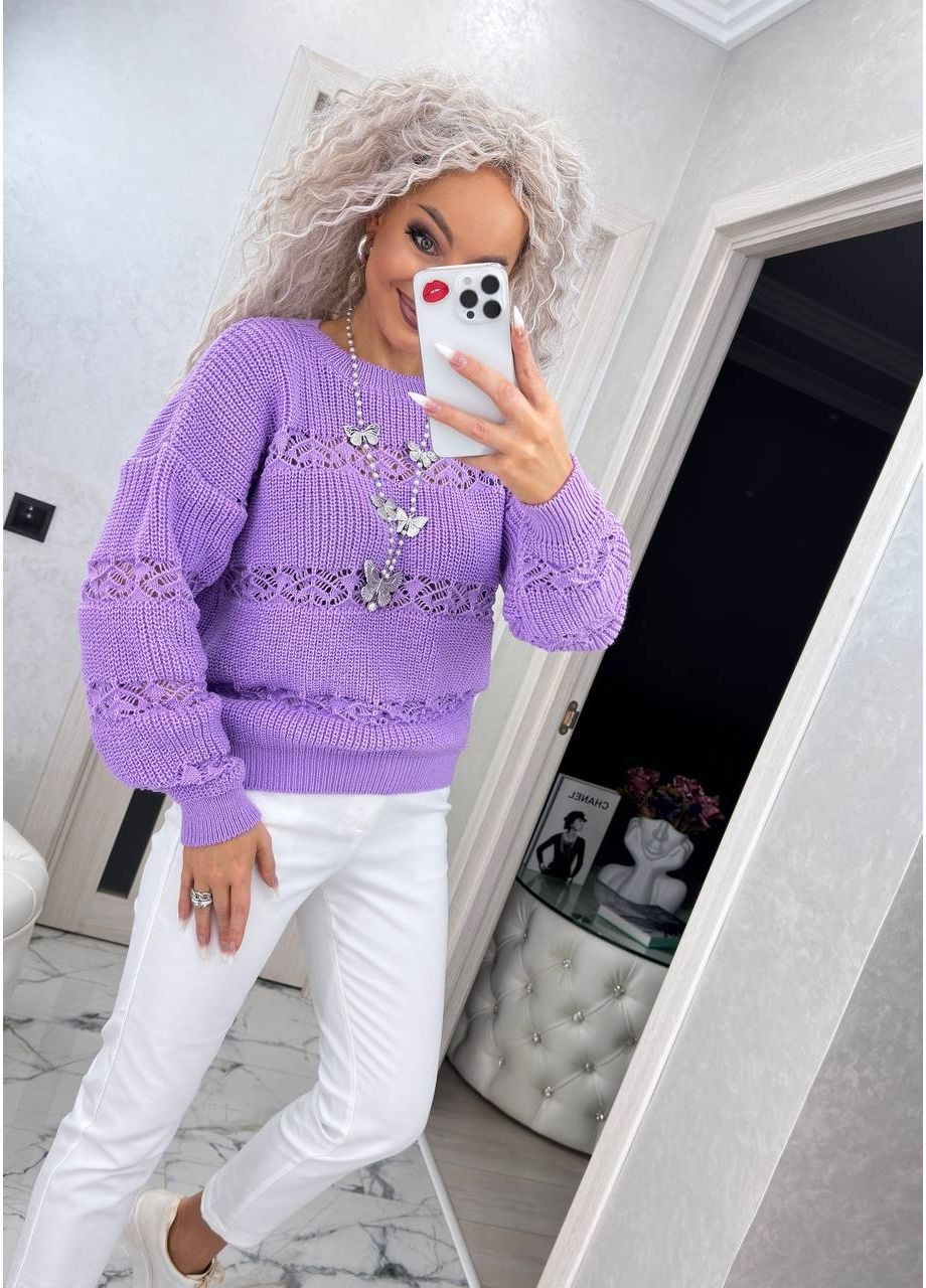 Бузковий демісезонний жіночий легкий напіввовняний ажурний светрик джемпер No Brand