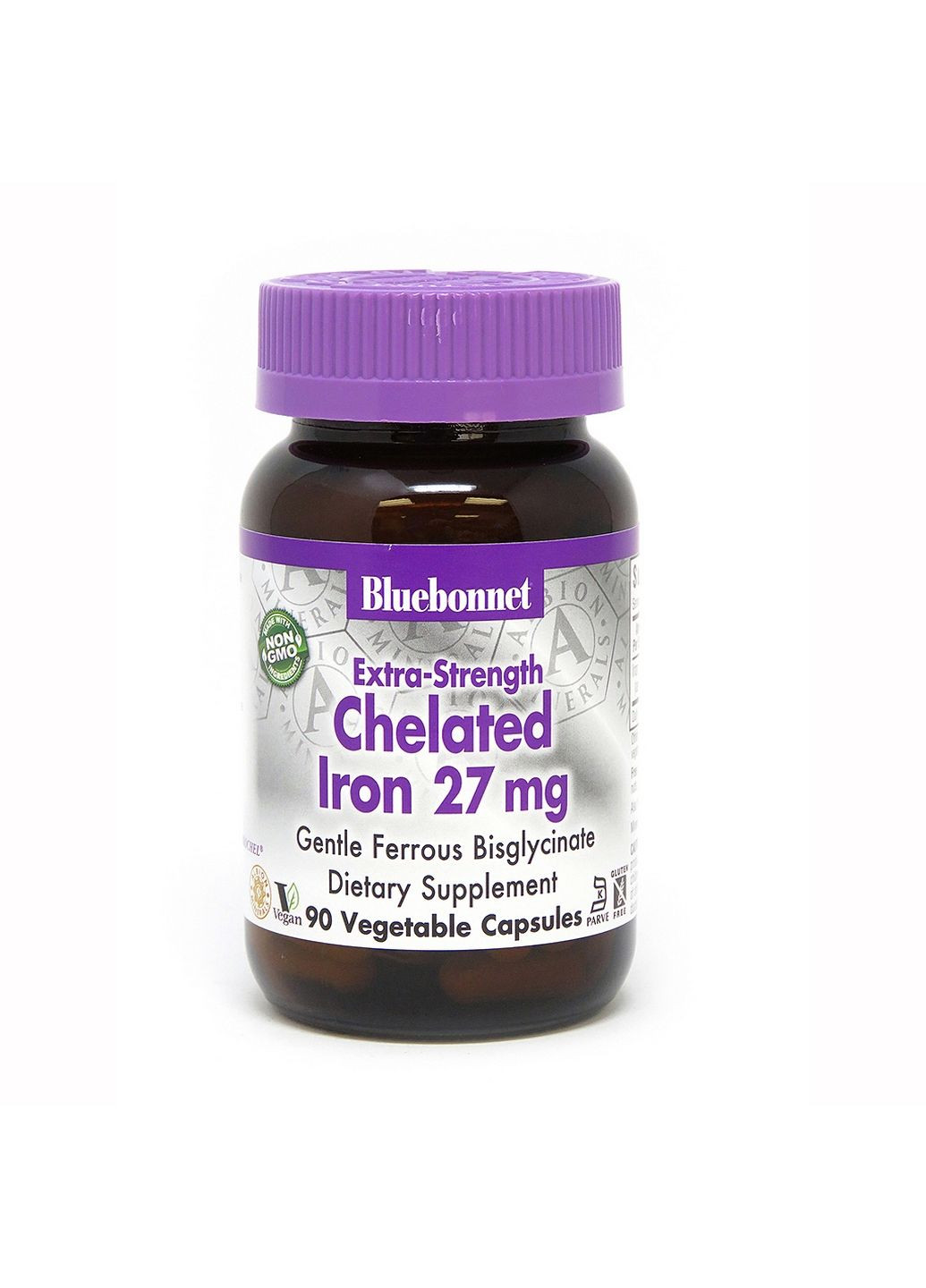 Витамины и минералы Albion Chelated Iron 27 mg Extra-Strength, 90 вегакапсул Bluebonnet Nutrition (293340016)