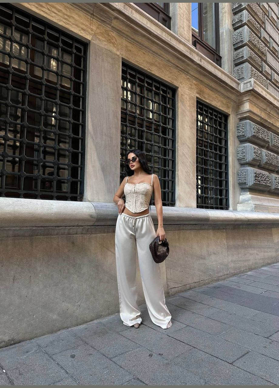 Жіночі атласні штани палаццо молочні You Best (303606520)