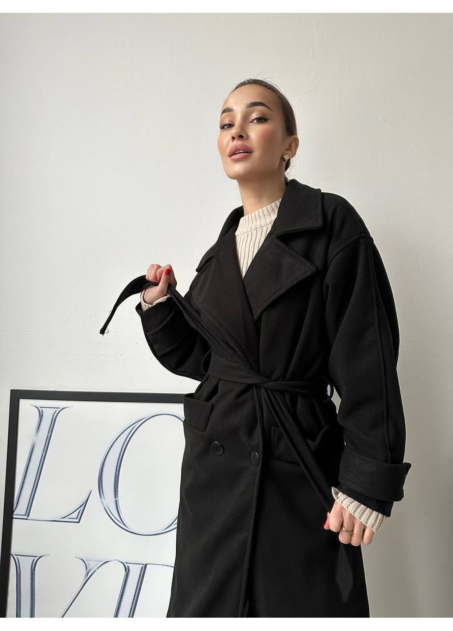 Чорне демісезонне Пальто з поясом із кашеміру Garna