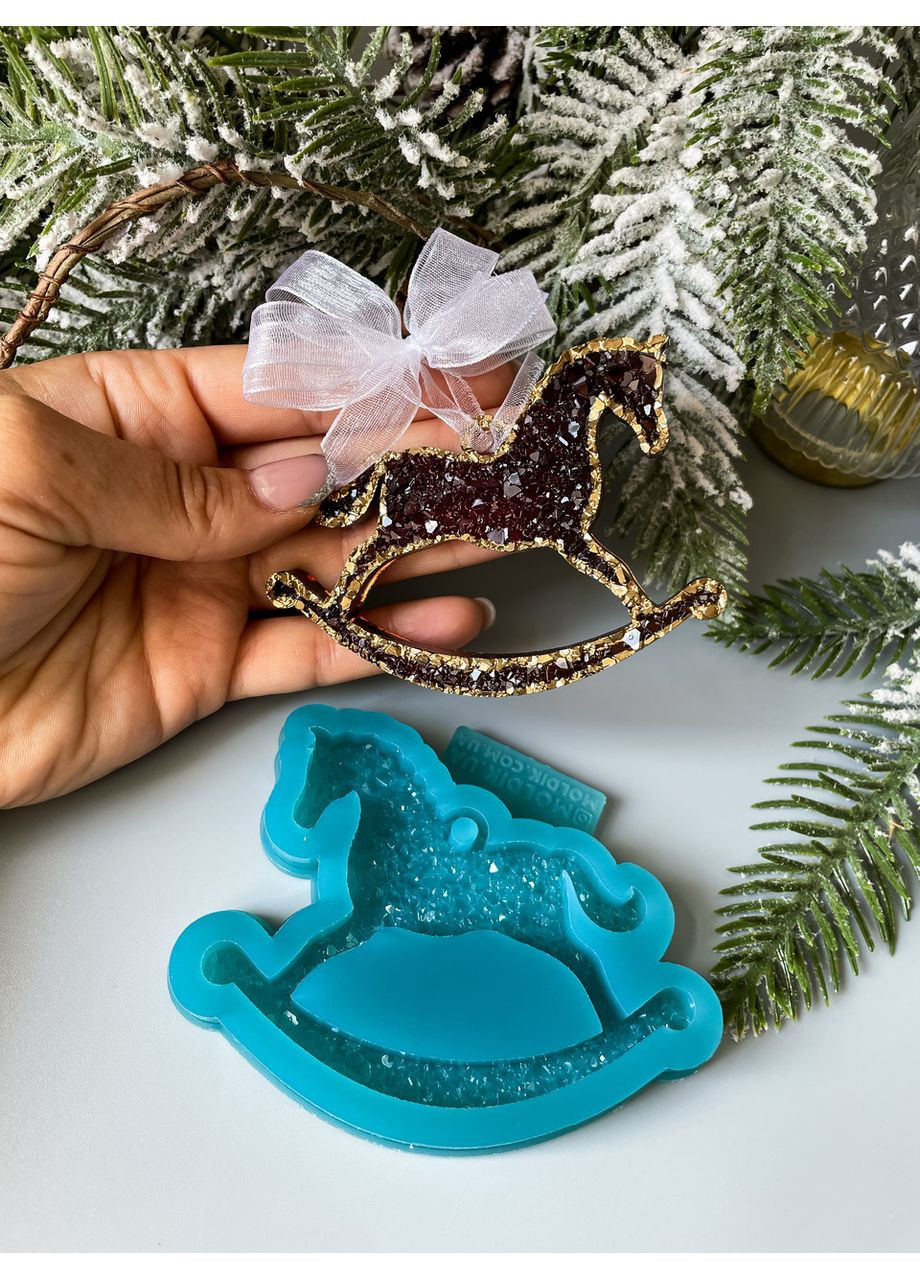 Молд кристалічний кінь гойдалка форма для новорічних іграшок на ялинку силіконова форма для епоксидної смоли No Brand (370566965)