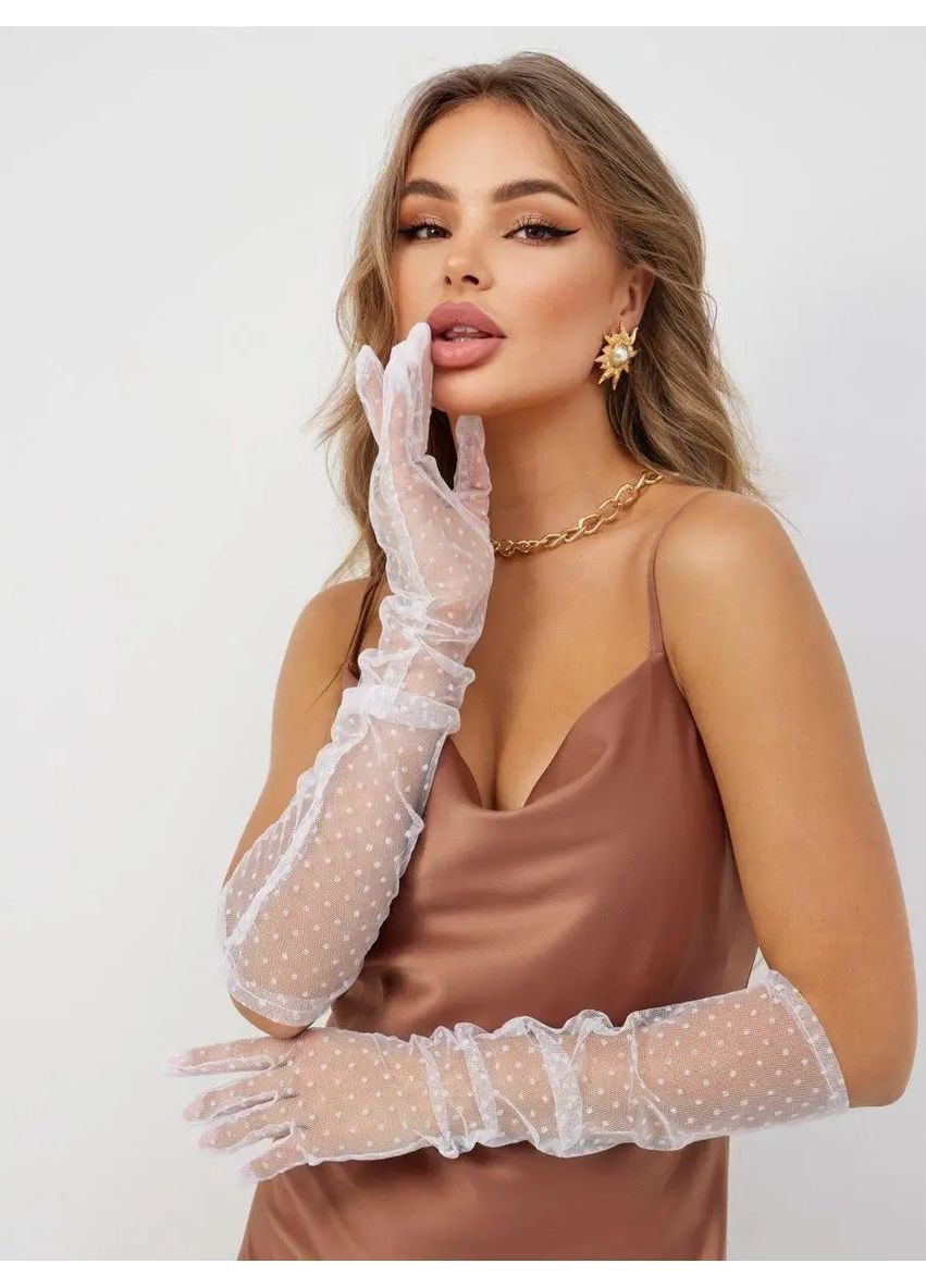 Женские стильные перчатки "Капельки", придающие образу изящества, Высокие прозрачные перчатки из фатина No Brand рукавички "Краплинки" білі (354331218)